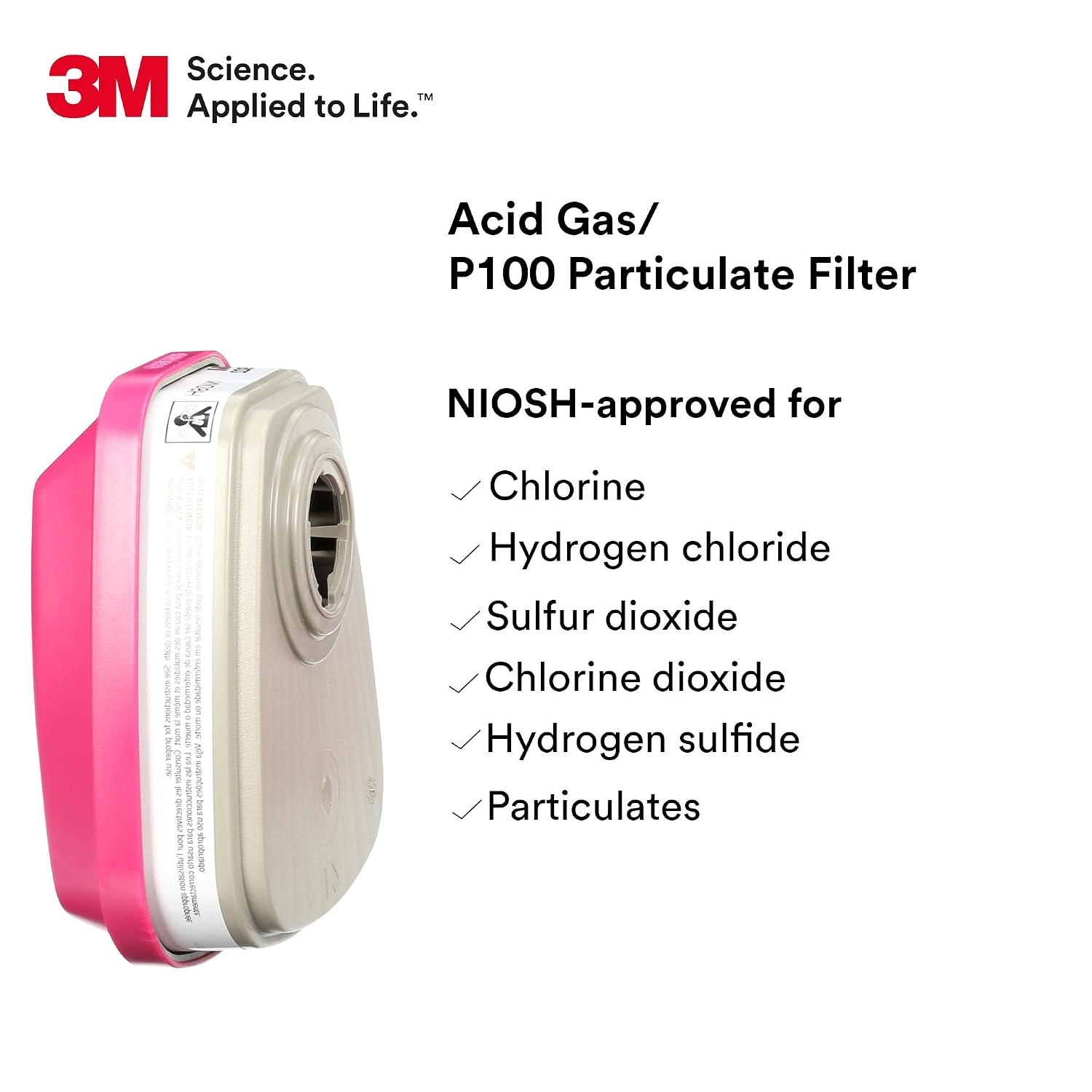 image:image3M P100 Respirator CartridgeFilter 60922 1 Pair NIOSH APPROVED Helps Protect Against Chlorine Hydrogen Chloride Sulfur Dioxide Chlorine Dioxide Hydrogen Sulfide and Particulates