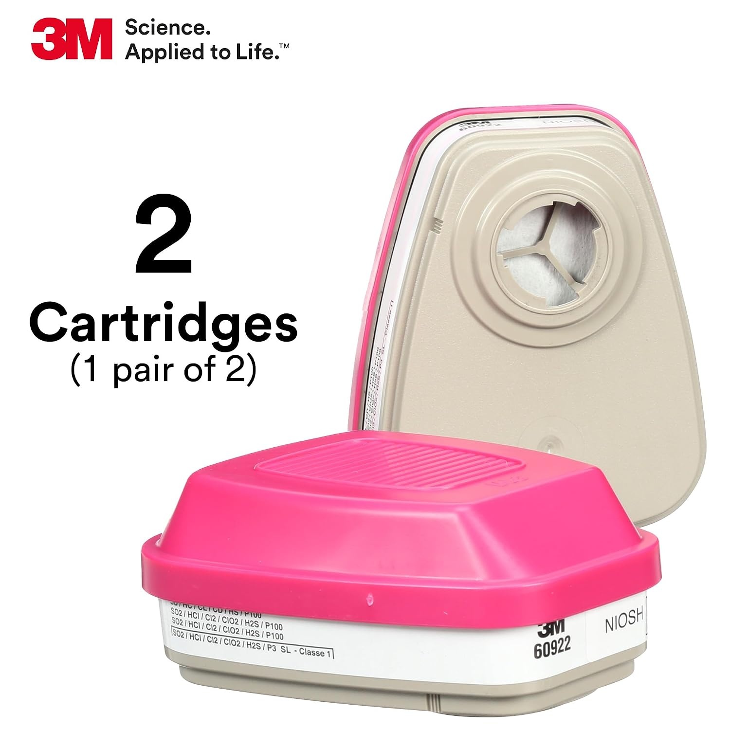 image:image3M P100 Respirator CartridgeFilter 60922 1 Pair NIOSH APPROVED Helps Protect Against Chlorine Hydrogen Chloride Sulfur Dioxide Chlorine Dioxide Hydrogen Sulfide and Particulates