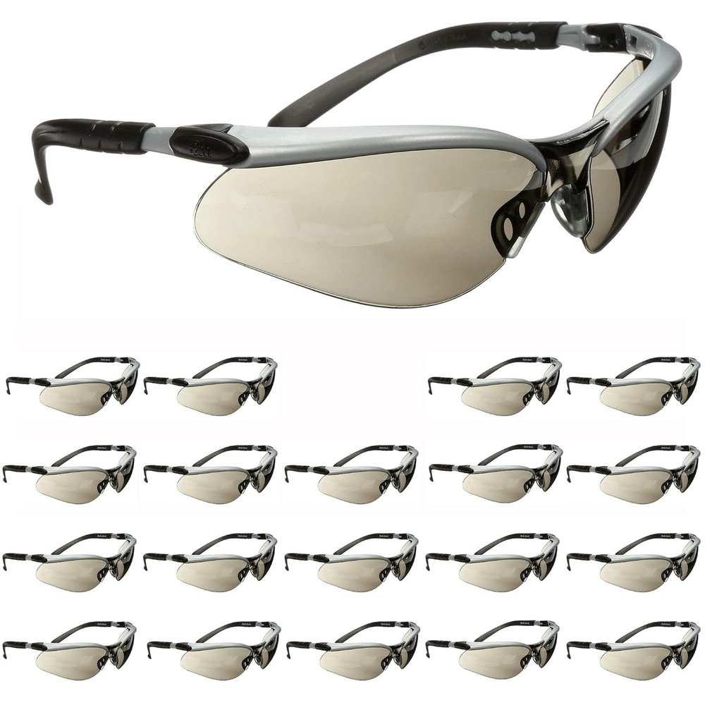 image:image3M BX Safety Glasses 20 Pair ANSI Z87 SilverBlack Frame Gray AntiFog AntiScratch Lens Adjustable Length Temples and Lens AngleGray Lens  SilverBlack Frame