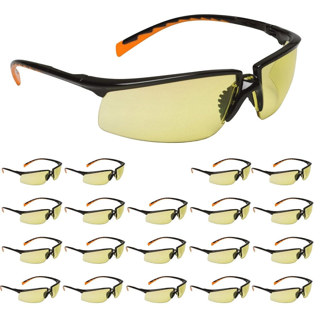 image:image3M Safety Glasses Privo 20 Pack ANSI Z87 AntiFog Gray Lens BlackOrange Frame European StyleAmber Lens  BlackOrange Frame