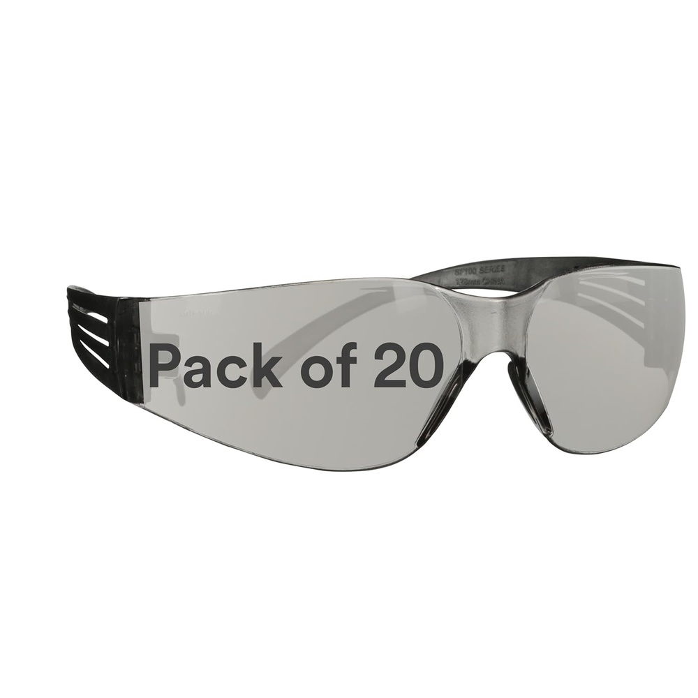 image:image3M Safety Glasses SecureFit 100 Series 20 Pack Impact Rated ANSI Z87 AntiFog AntiScratch Amber Lens Black Temples with SelfAdjusting Temples and Molded Nose Bridge SF103AFBLKIndoorOutdoor Gray Lens  Black Frame