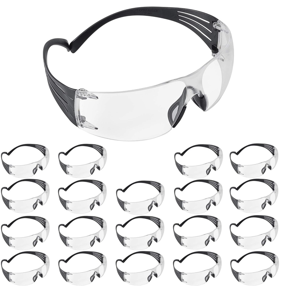 image:image3M Safety Glasses SecureFit 20 Pack ANSI Z87 AntiFog Clear Lens Clear Frame Flexible Temples High Cheekbones Low Nose BridgeClear LensFrame