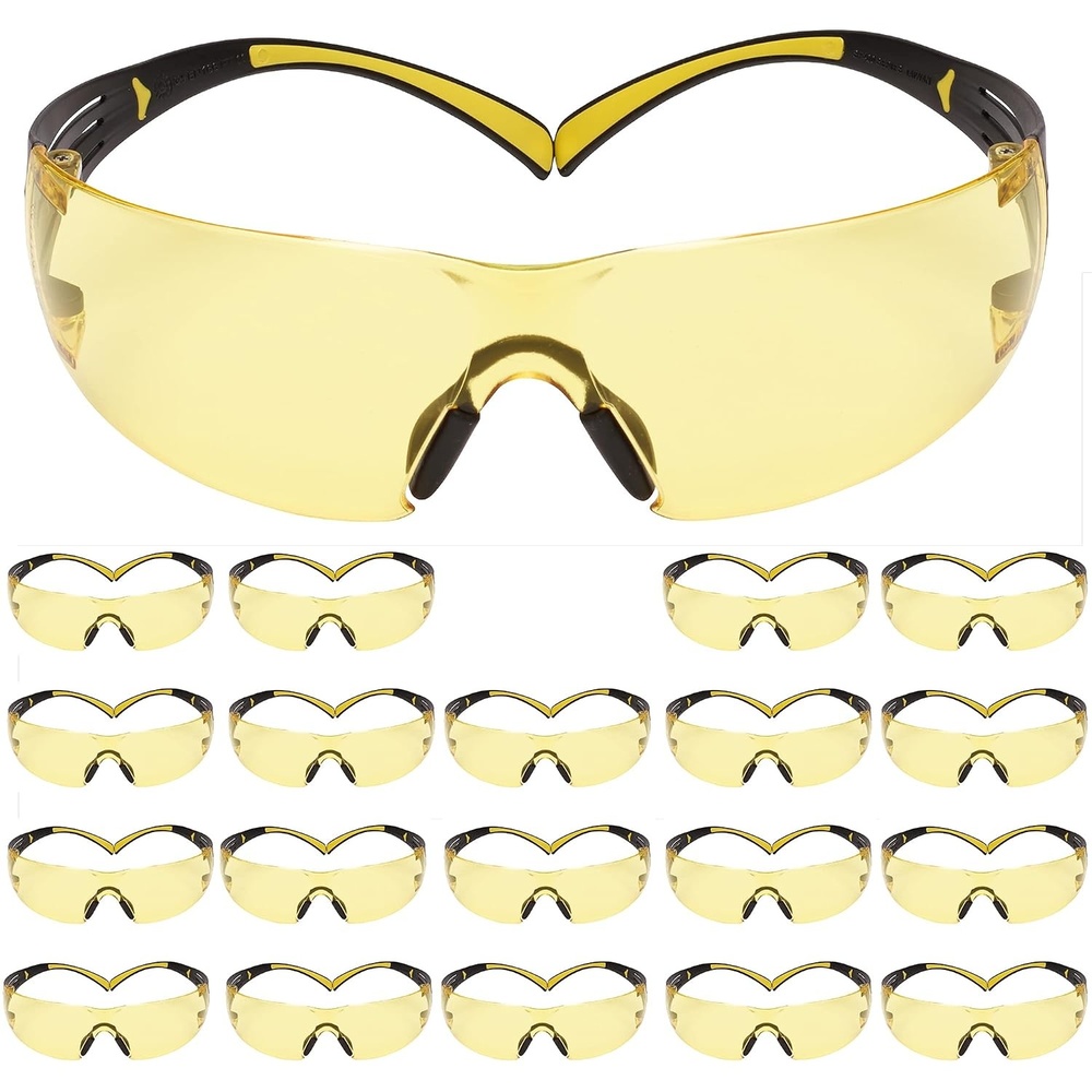 image:image3M Safety Glasses SecureFit 20 Pack ANSI Z87 Scotchgard AntiFog AntiScratch Orange Lens BrownBlack Frame Flexible TemplesAmber Lens  YellowBlack Frame