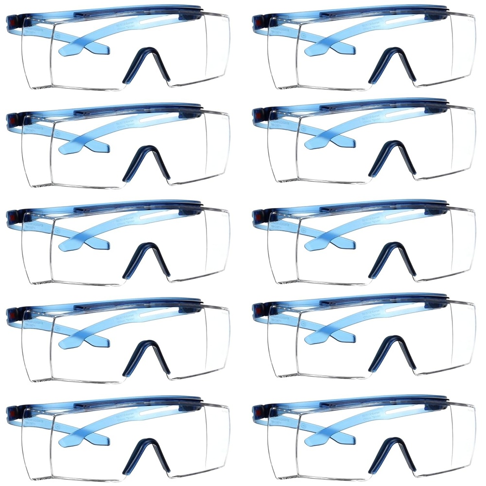 image:image3M Safety Glasses SecureFit 3700 Series Pack of 10 Fits Over Prescription Glasses ANSI Z87 Scotchgard AntiFog AntiScratch Clear Lens Blue FrameClear Lens  Blue Frame