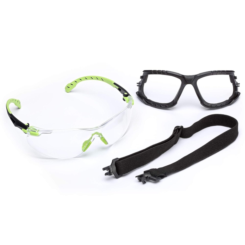 image:image3M Safety Glasses Solus 1000 S1207SGAF ANSI Z87 Scotchgard AntiFog Lens GreenBlack Frame IndoorOutdoor Gray Lens Padded Temple Soft Nosebridge UV Protection Premium Eye ProtectionClear Lens  GreenBlack Frame With Gasket