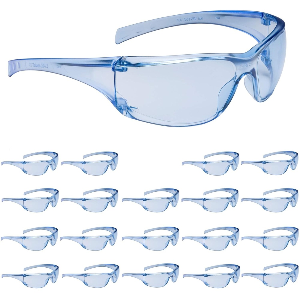 image:image3M Safety Glasses Virtua AP 20 Pack ANSI Z87 Amber Hard Coat Lens Amber Frame Side Shields Economical Eye Protection 999 UV Protection PolycarbonateLight Blue Lens  Light Blue Frame