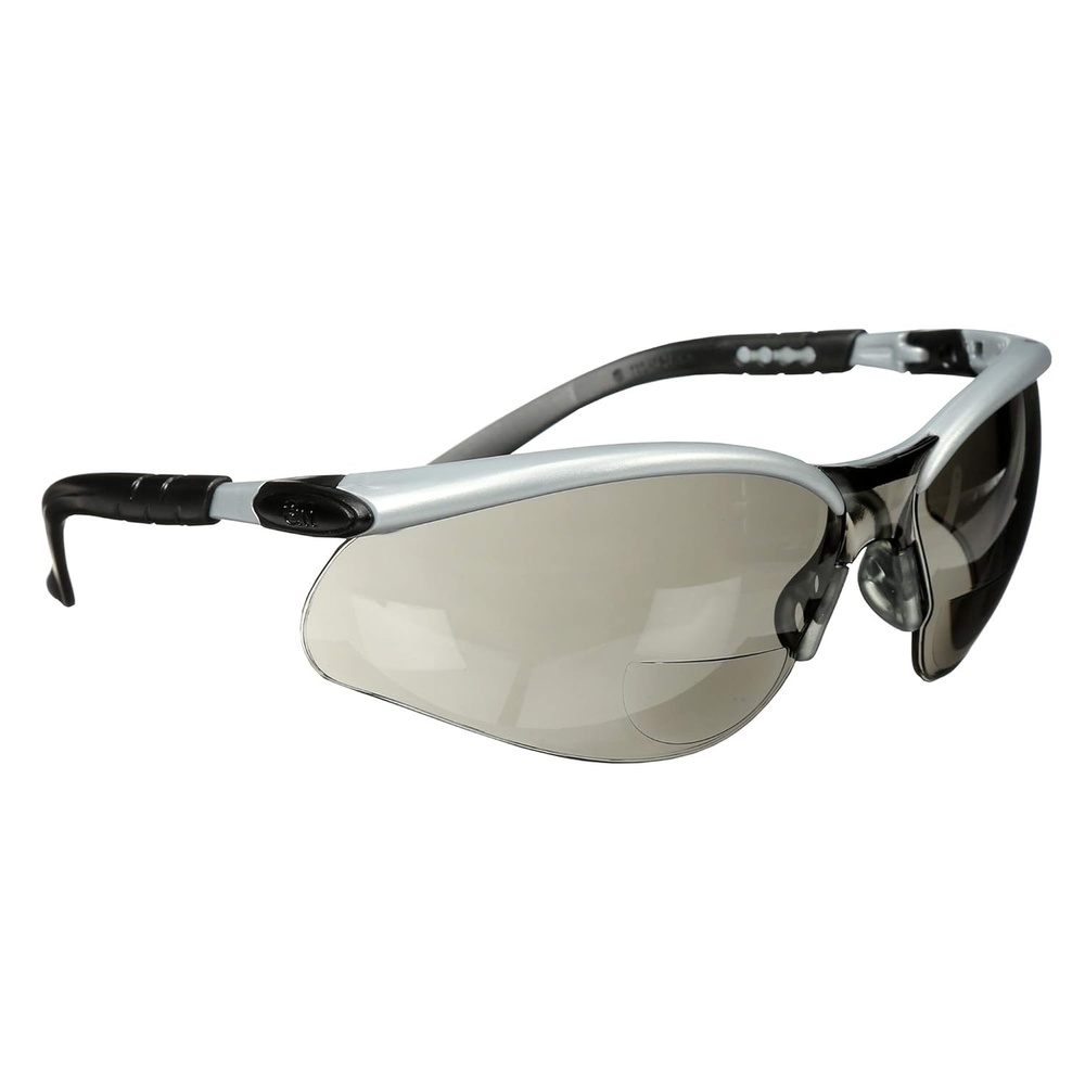 image:image3M Safety Glasses with Readers BX 20 ANSI Z87 AntiFog AntiScratch Gray Lens Silver Frame Adjustable Length Temples and Lens AngleGray Lens 20  SilverBlack Frame