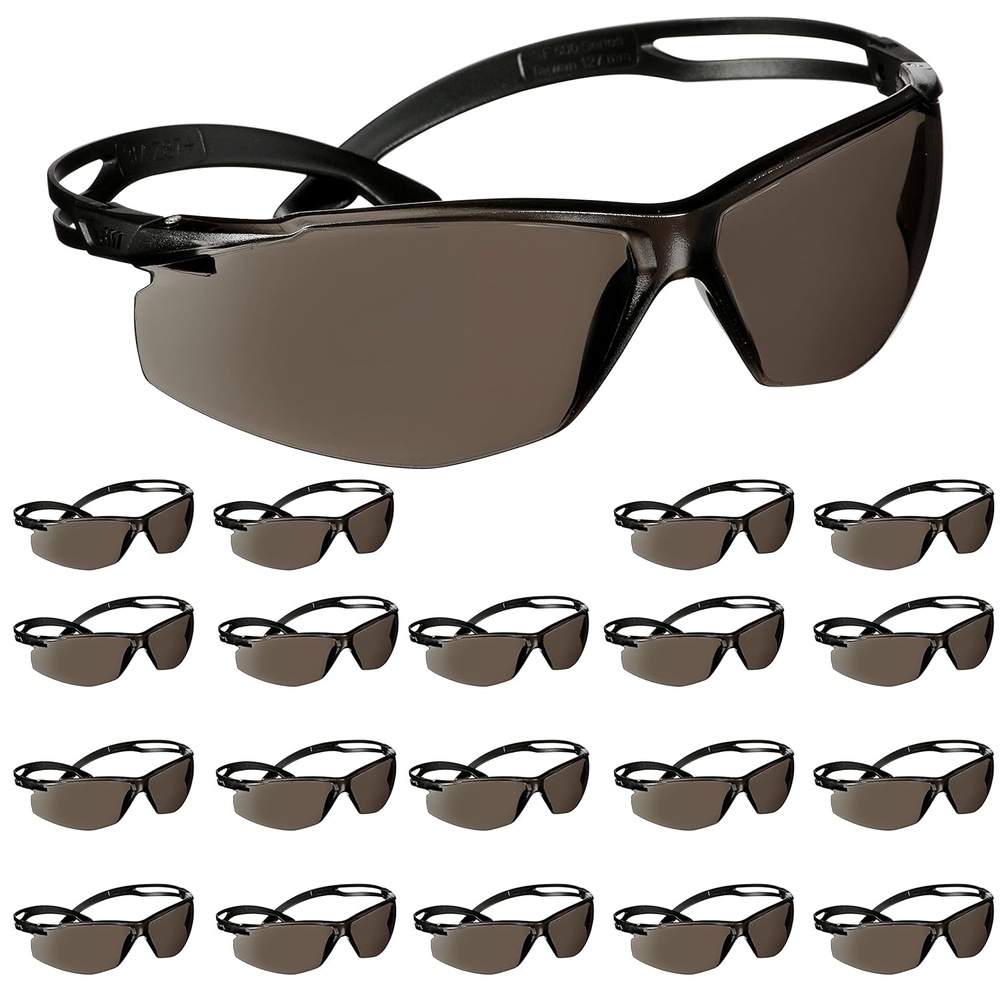 image:image3M Safety Glasses500 Series 20 Pack Impact Rated ANSI Z87 Adjustable Ratchet Temples Sporty Protective Eyewear AntiFog AntiScratch Clear Lens Black FrameGray Lens  Black Frame