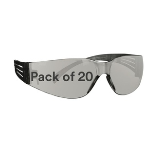 3M Safety Glasses SecureFit 100 Series, 20 Pack, Impact Rated ANSI Z87, Anti-Fog, Anti-Scratch Amber Lens, Black Temples with Self-Adjusting Temples and Molded Nose Bridge, SF103AF-BLK(Indoor/Outdoor Gray Lens  Black Frame)
