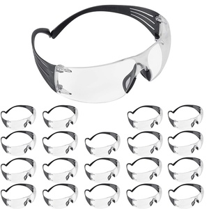 3M Safety Glasses, SecureFit, 20 Pack, ANSI Z87, Anti-Fog Clear Lens, Clear Frame, Flexible Temples, High Cheekbones, Low Nose Bridge(Clear Lens/Frame)