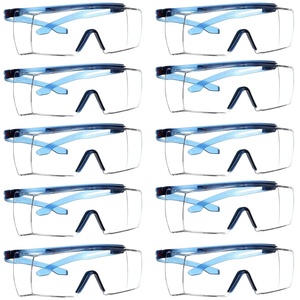 3M Safety Glasses, SecureFit 3700 Series, Pack of 10, Fits Over Prescription Glasses, ANSI Z87, Scotchgard Anti-Fog Anti-Scratch Clear Lens, Blue Frame(Clear Lens  Blue Frame)