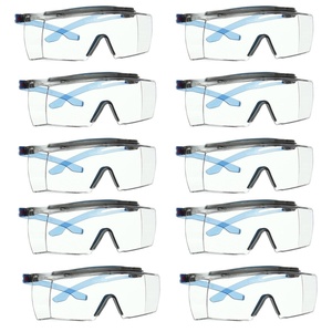 3M Safety Glasses, SecureFit 3700 Series, Pack of 10, Fits Over Prescription Glasses, ANSI Z87, Scotchgard Anti-Fog Anti-Scratch Clear Lens, Blue Frame(Clear Lens  Blue Frame With Brow Guard)