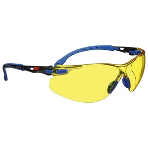 3M Safety Glasses, Solus 1000, S1207SGAF, ANSI Z87, Scotchgard Anti-Fog Lens, Green/Black Frame, Indoor/Outdoor Gray Lens, Padded Temple, Soft Nosebridge, UV Protection, Premium Eye Protection(Amber Lens  Blue/Black Frame)