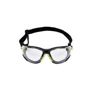 3M Safety Glasses, Solus 1000, S1207SGAF, ANSI Z87, Scotchgard Anti-Fog Lens, Green/Black Frame, Indoor/Outdoor Gray Lens, Padded Temple, Soft Nosebridge, UV Protection, Premium Eye Protection(Clear Lens  Green/Black Frame – No Temples)