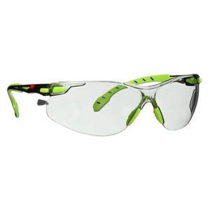 3M Safety Glasses, Solus 1000, S1207SGAF, ANSI Z87, Scotchgard Anti-Fog Lens, Green/Black Frame, Indoor/Outdoor Gray Lens, Padded Temple, Soft Nosebridge, UV Protection, Premium Eye Protection(Gray I/O Lens  Green/Black Frame)