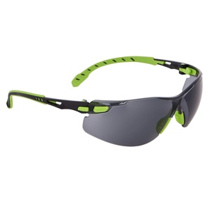 3M Safety Glasses, Solus 1000, S1207SGAF, ANSI Z87, Scotchgard Anti-Fog Lens, Green/Black Frame, Indoor/Outdoor Gray Lens, Padded Temple, Soft Nosebridge, UV Protection, Premium Eye Protection(Gray Lens  Green/Black Frame)