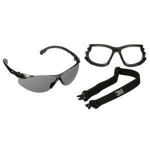 3M Safety Glasses, Solus 1000 Series, S1502SGAF-KT, Kit with Removable Foam Gasket and Strap, Black Frames, Gray Scotchgard Anti-Fog Coated Lens, Pack of 1(Black Frame)