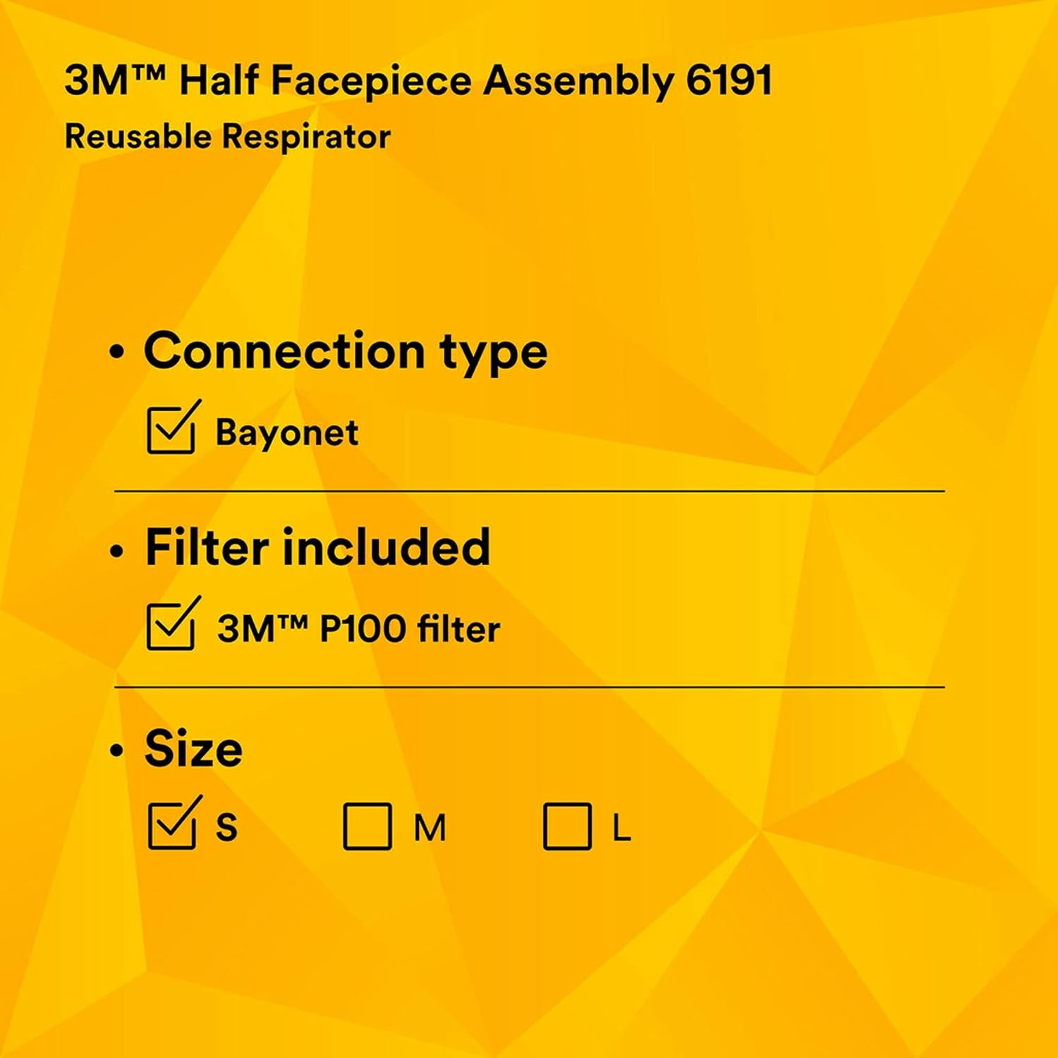 image:image3M Half Facepiece Reusable Respirator Assembly Kit 6191 Size Small P100 Lightweight Comfortable Easy to Adjust Includes 2091 Particulate Filter Welding Soldering Asbestos