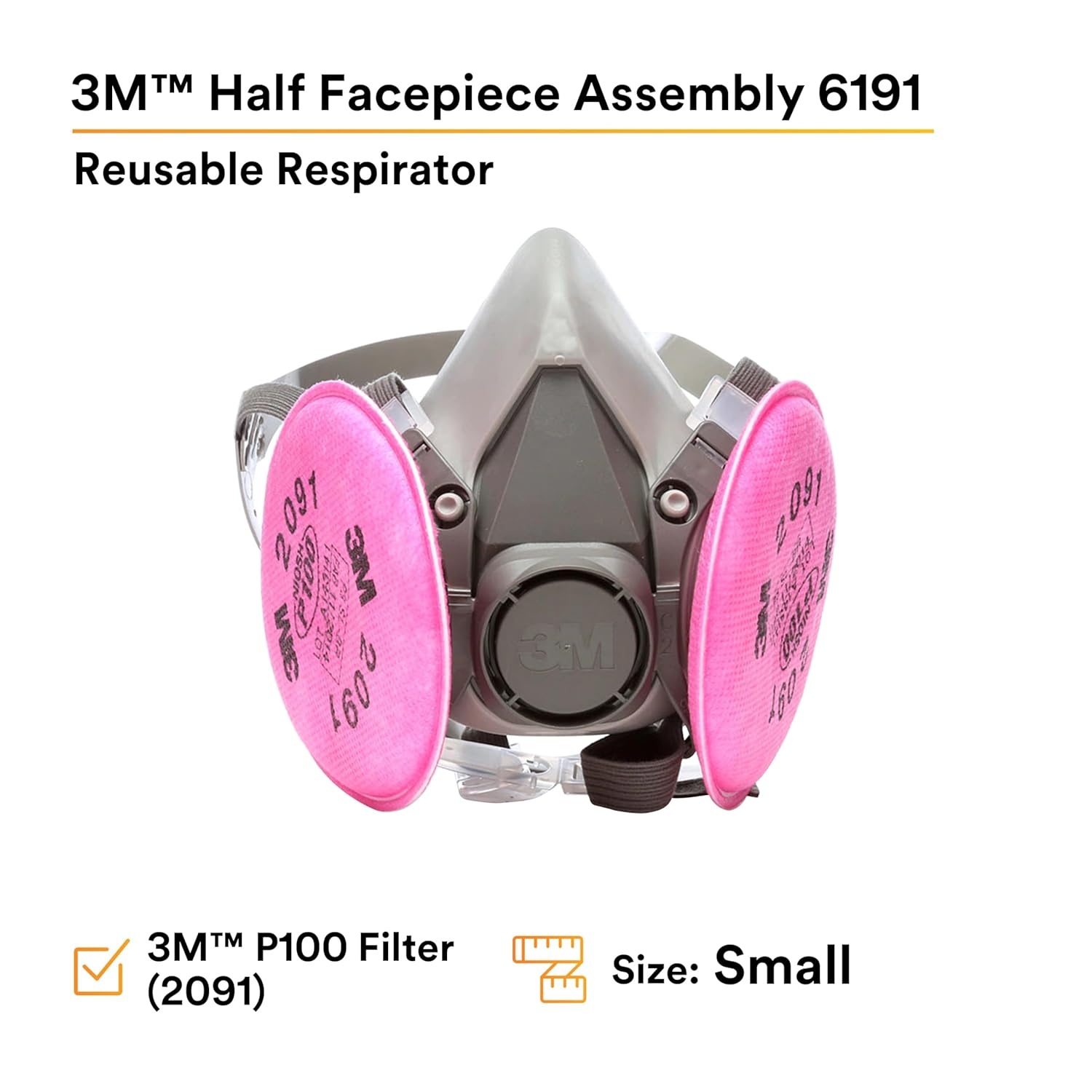 image:image3M Half Facepiece Reusable Respirator Assembly Kit 6191 Size Small P100 Lightweight Comfortable Easy to Adjust Includes 2091 Particulate Filter Welding Soldering Asbestos