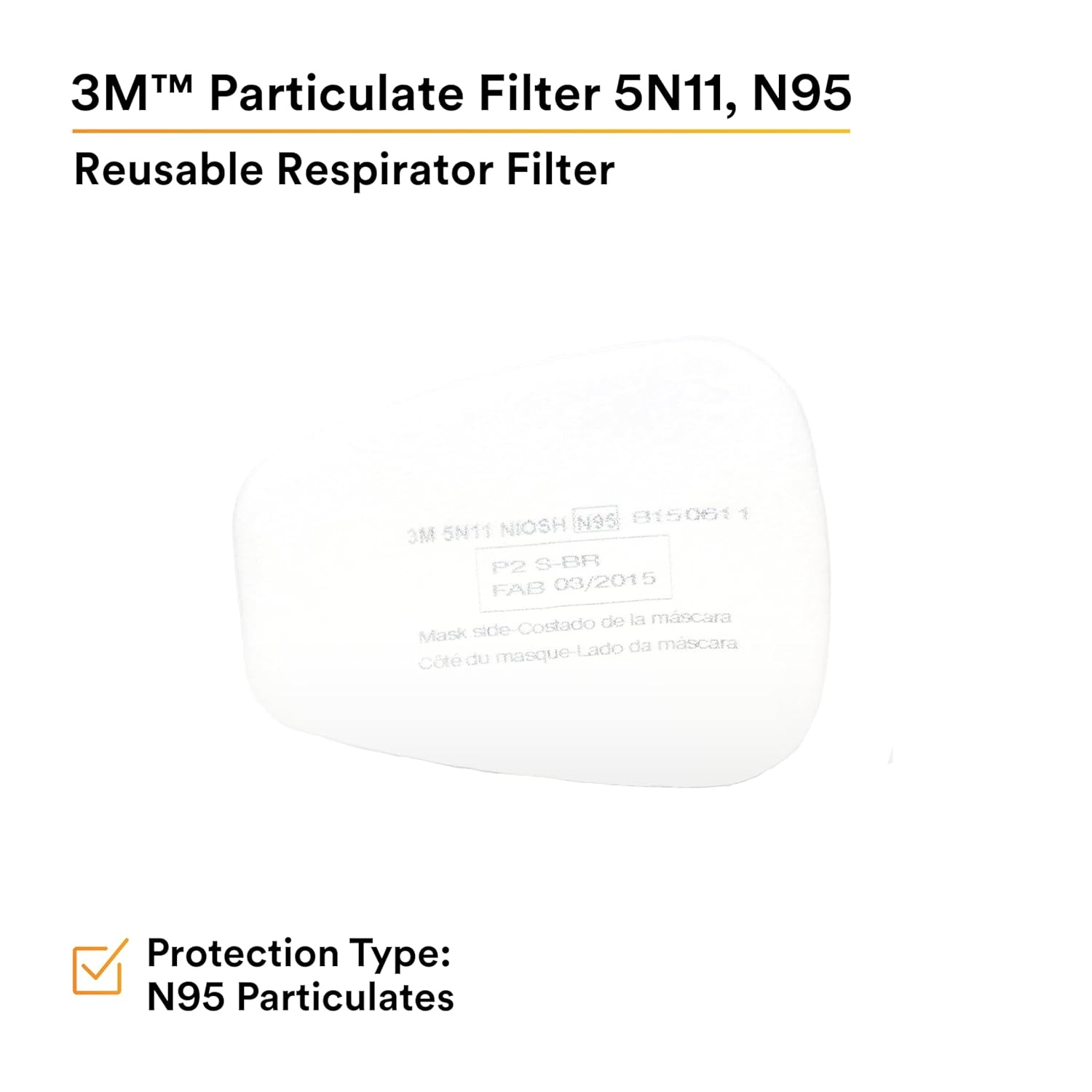 image:image3M N95 Respirator Filter 5N11 Disposable Helps Protect Against NonOil Based Particulates Use With 3M 5000 Series Respirators or 6000 Series Gas and Vapor Cartridges 10 Pack
