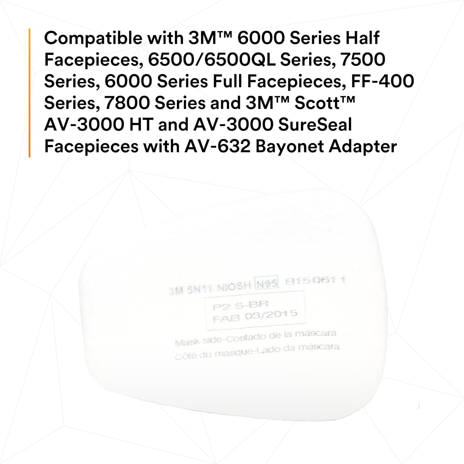 image:image3M N95 Respirator Filter 5N11 Disposable Helps Protect Against NonOil Based Particulates Use With 3M 5000 Series Respirators or 6000 Series Gas and Vapor Cartridges 10 Pack