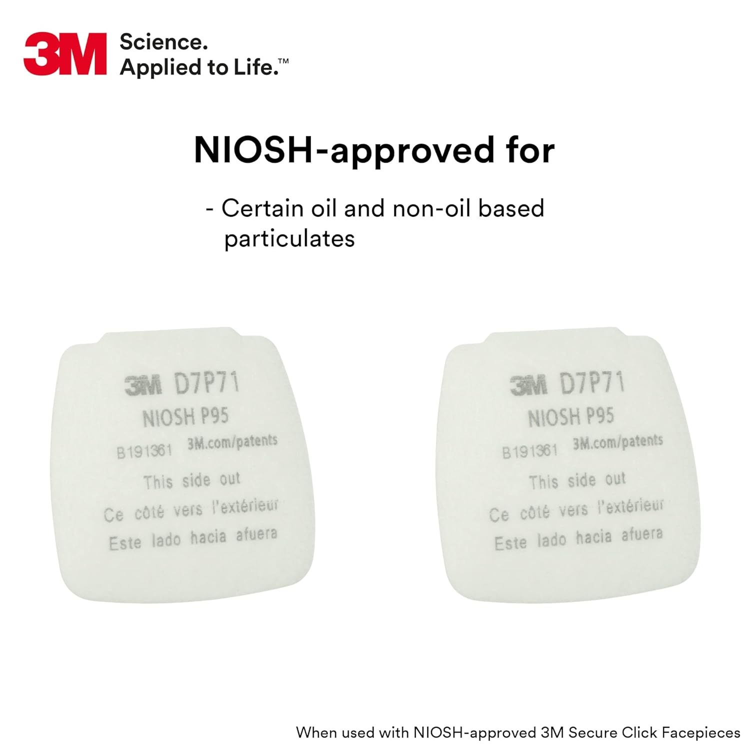 image:image3M P95 Respirator Filter Secure Click D7P71 Oil and NonOil Based Particulates For 3M Secure Click Half Face Reusable Respirator HF800 Series 20Pack