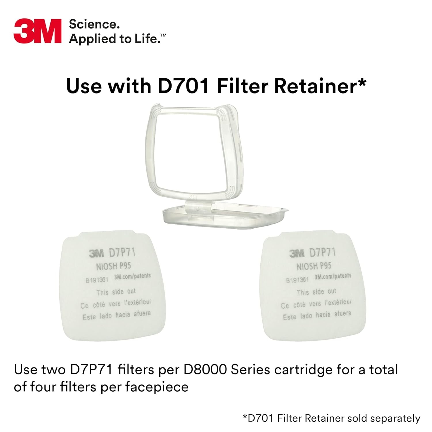 image:image3M P95 Respirator Filter Secure Click D7P71 Oil and NonOil Based Particulates For 3M Secure Click Half Face Reusable Respirator HF800 Series 20Pack