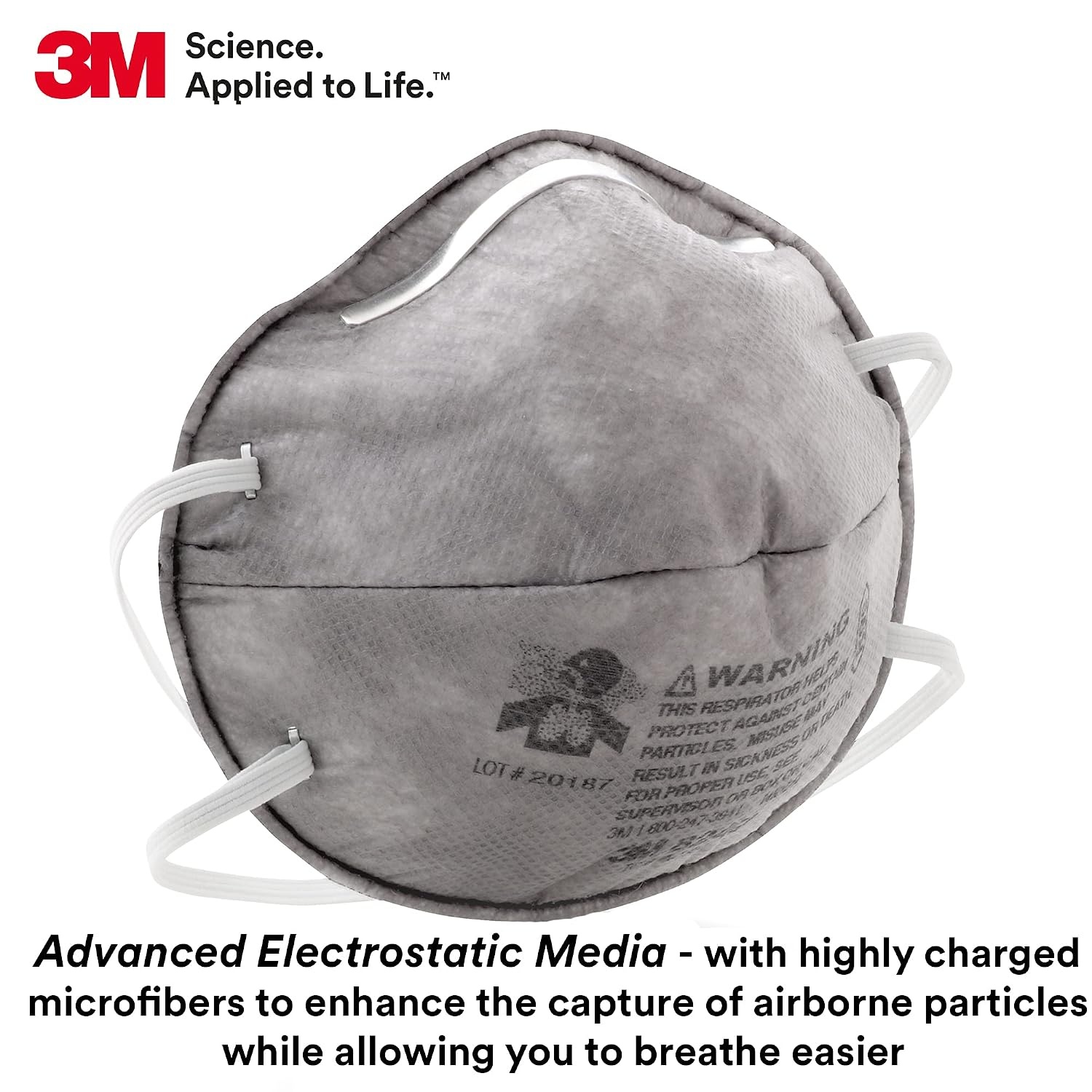 image:image3M Particulate Respirator 8247 Pack of 20 R95 NIOSH Approved Disposable Respirator for Oil Environments Braided Comfort Strap Carbon Filter Material