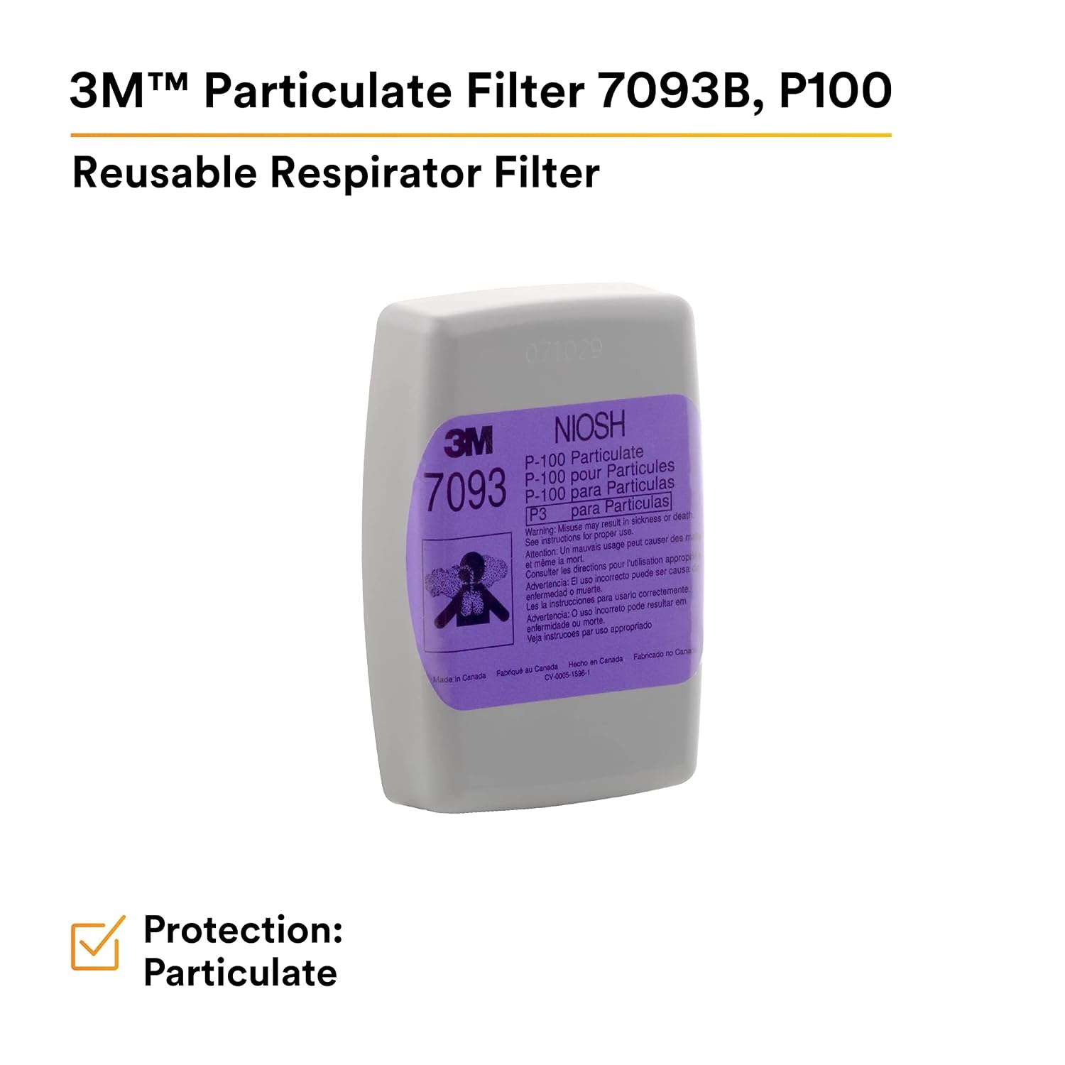 image:image3M Respirator Cartridge Filter Hydrogen Fluoride Lead Asbestos Cadmium Arsenic MDA Metal Welding Soldering Brazing Torch Cutting Pouring P100 7093C Case of 30 Pairs 60 Filters1 Count Pack of 2