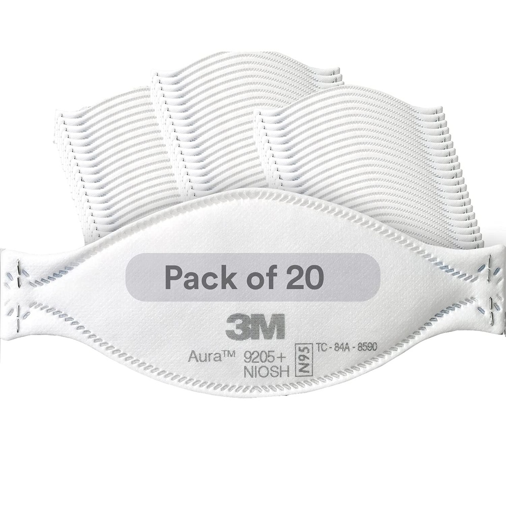 image:image3M Aura Particulate Respirator 9205 N95 Pack of 20 Disposable Respirators Individually Wrapped 3 Panel Flat Fold Design Allows for Facial Movements Comfortable NIOSH Approved Smoke1 Count Pack of 20