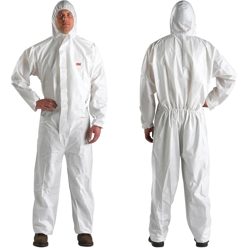 image:image3M Disposable Protective Coverall Pack of 20 White Coveralls Hooded with Elastic Cuff TwoWay Zipper Antistatic Painting and Coating Food Safety XLarge 4510XLMedium