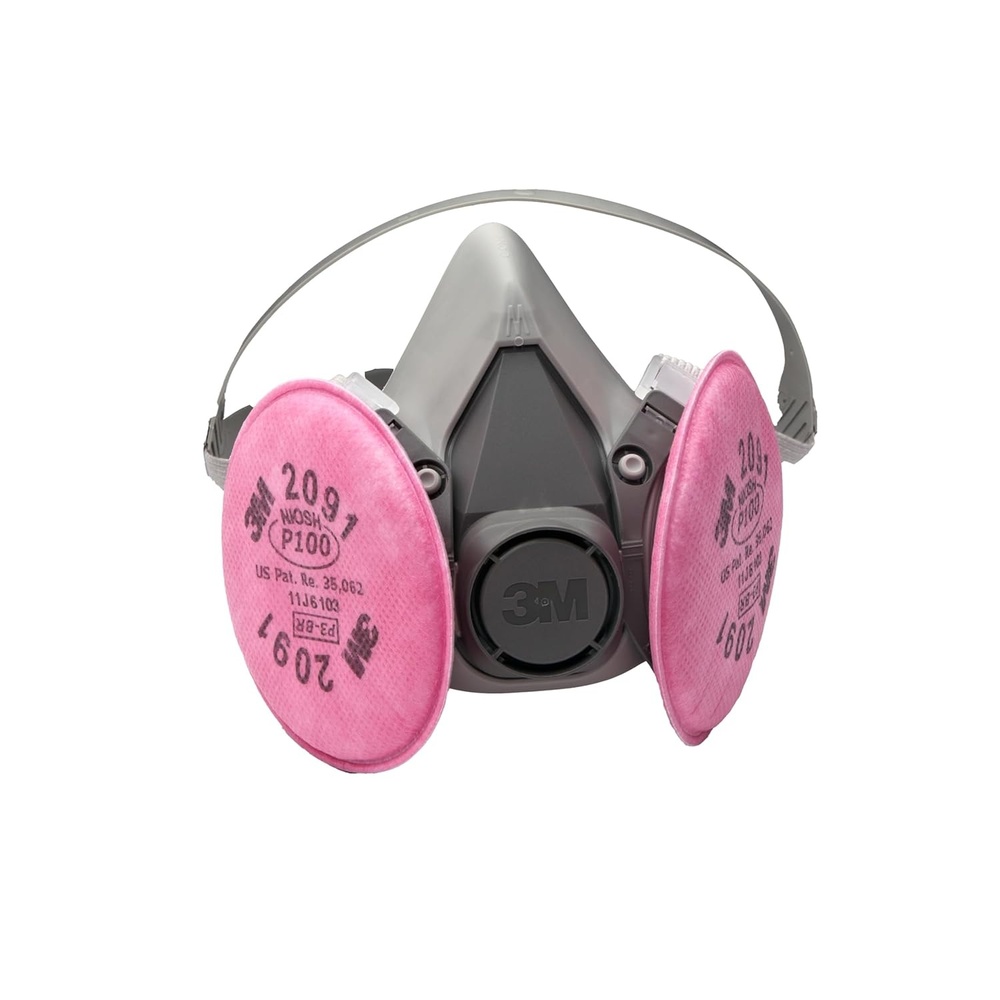 image:image3M Half Facepiece Reusable Respirator Assembly Kit 6191 Size Small P100 Lightweight Comfortable Easy to Adjust Includes 2091 Particulate Filter Welding Soldering Asbestos
