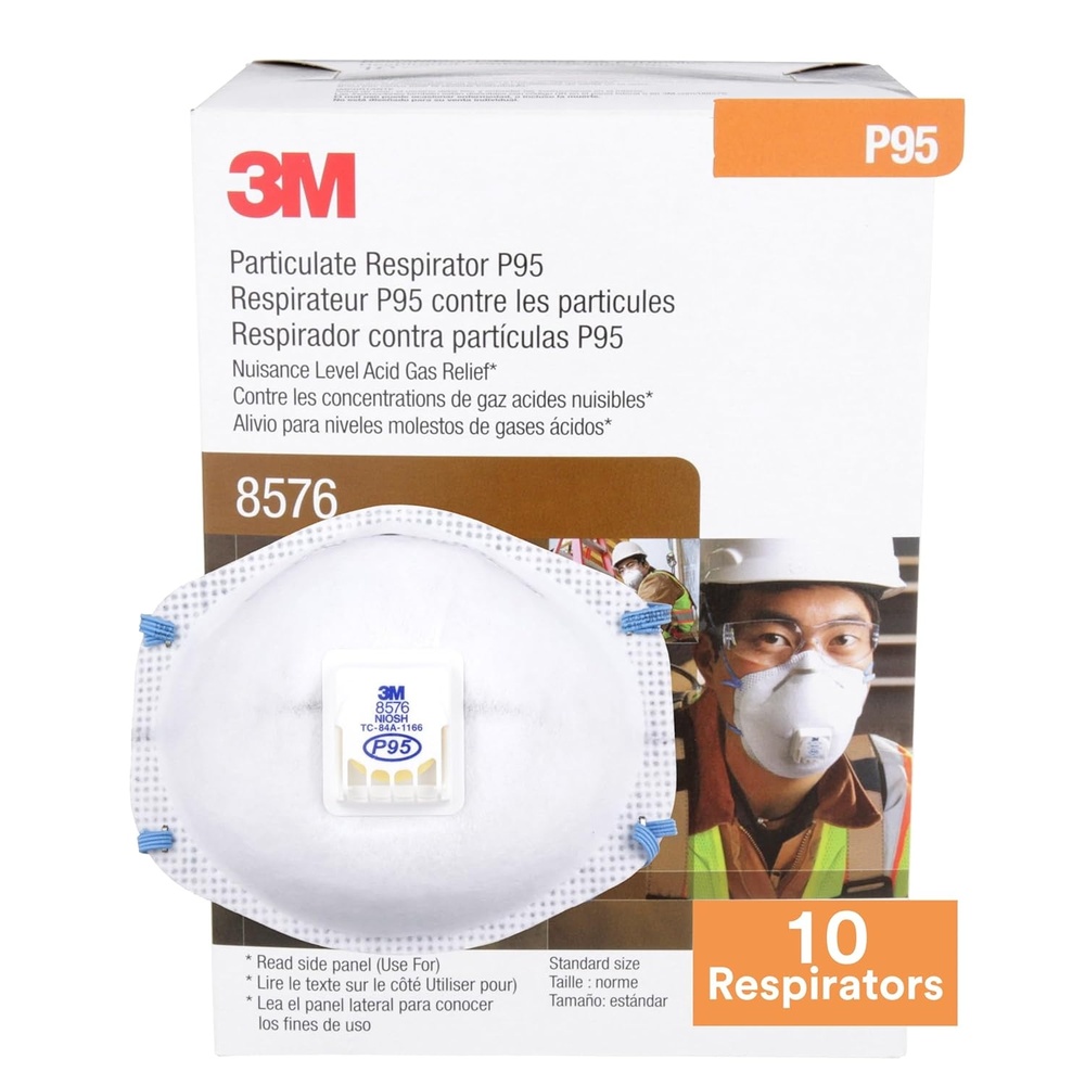 image:image3M Particulate Respirator 8576 P95 Pack of 10 NIOSH APPROVED Nuisance Level Acid Gas Relief 3M Cool Flow Exhalation Valve MNoseclip Carbon Filter Hot or Humid Environments