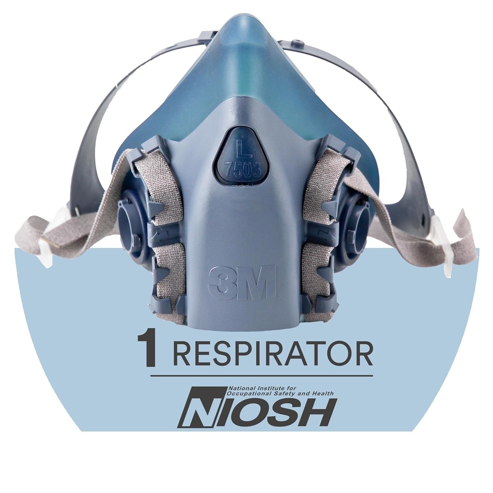 image:image3M Reusable Respirator Half Facepiece 7502 NIOSH 3M Cool Flow Valve Dual Airline Supplied Air Compatible Integrated Dropdown Suspension Bayonet Connections For Chemical Handling Painting MedSmall