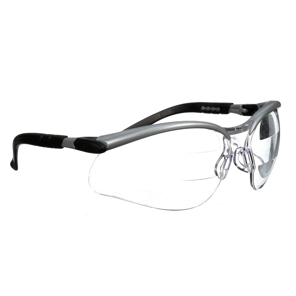image:image3M Safety Glasses BX Dual Readers 15 ANSI Z87 AntiFog Clear Lens GrayBlack Frame Adjustable Length Temples and Lens AngleClear Lens 25  Silver Frame