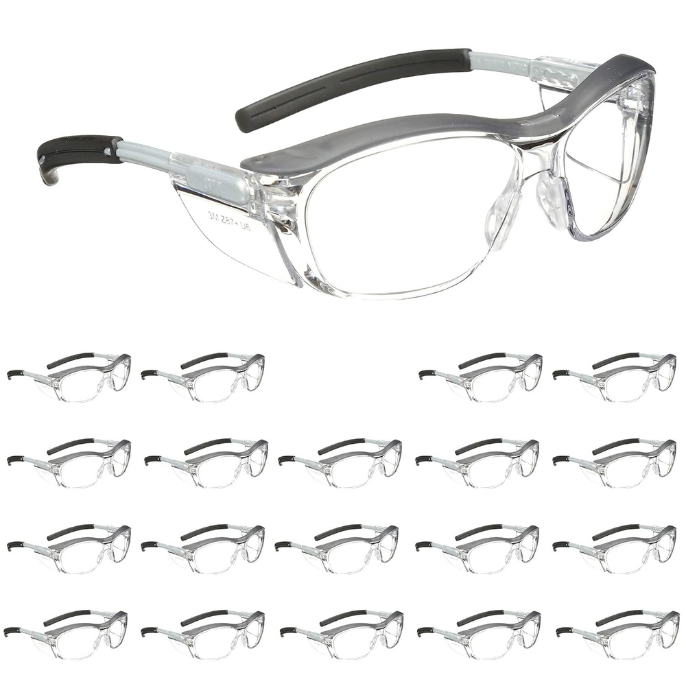 image:image3M Safety Glasses Nuvo 20 Pack ANSI Z87 AntiFog Clear Lens Retro Gray Frame Soft Nose Bridge Side Shields