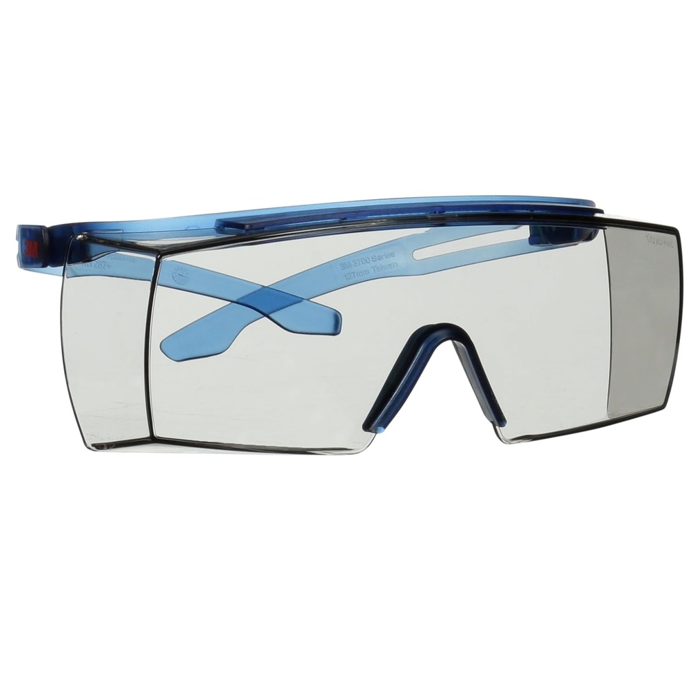 image:image3M Safety Glasses SecureFit 3700 Series Pack of 1 AntiScratch Fits Over Glasses IndoorOutdoor Gray Lens Blue Temple