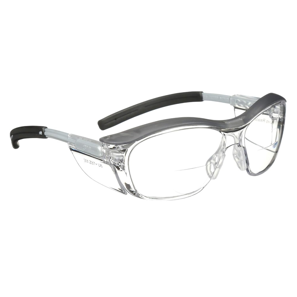image:image3M Safety Glasses with Readers Nuvo Protective Eyewear 25 ANSI Z87 Gray Frame Clear Lens Soft Nose Bridge Side ShieldsClear Lens 15  Gray Frame