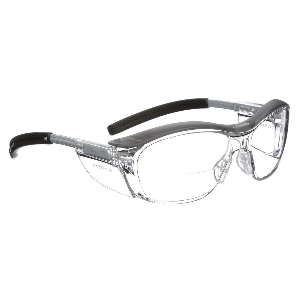 image:image3M Safety Glasses with Readers Nuvo Protective Eyewear 25 ANSI Z87 Gray Frame Clear Lens Soft Nose Bridge Side ShieldsClear Lens 20  Gray Frame