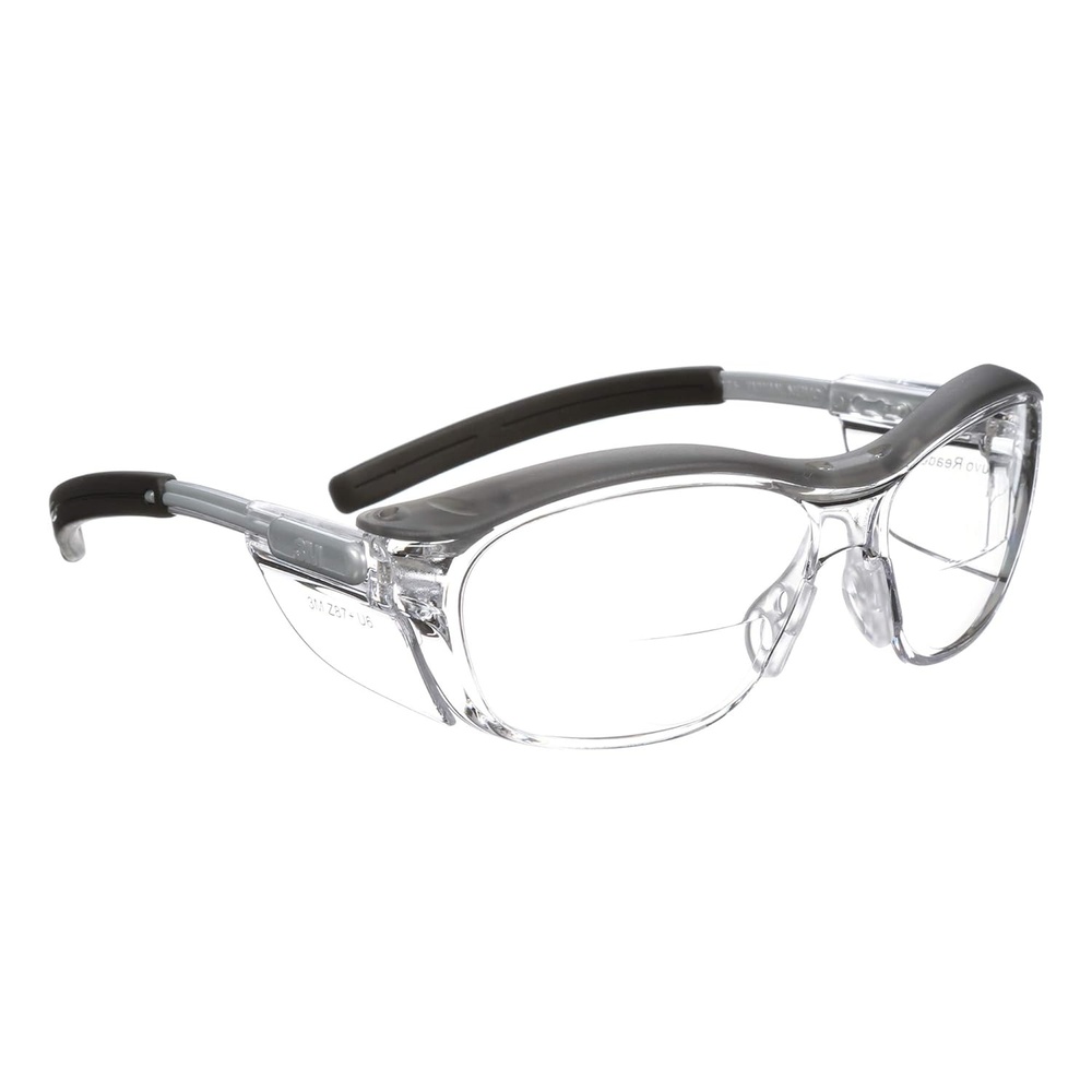 image:image3M Safety Glasses with Readers Nuvo Protective Eyewear 25 ANSI Z87 Gray Frame Clear Lens Soft Nose Bridge Side ShieldsClear Lens 25  Gray Frame