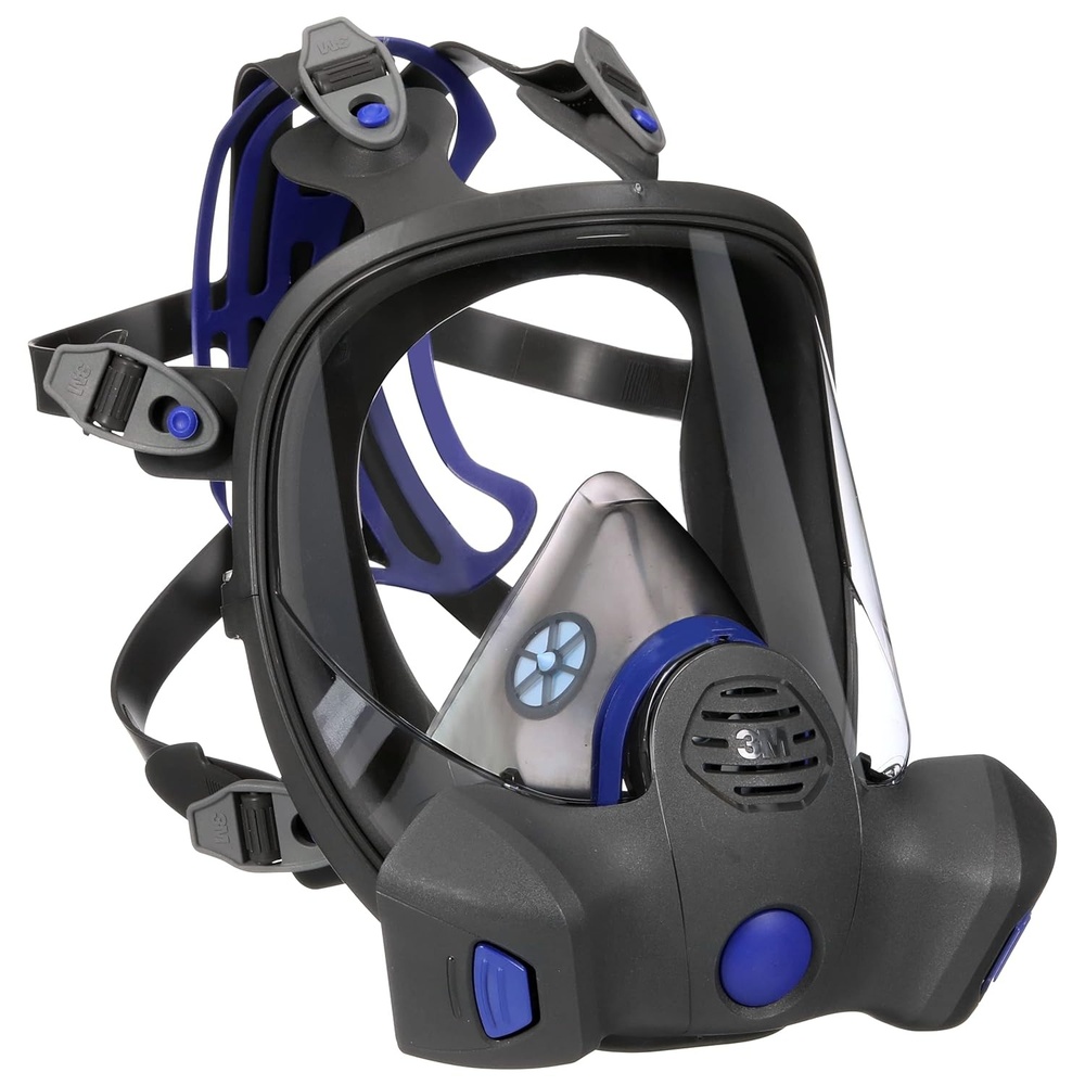 image:image3M Secure Click Full Face Reusable Respirator with Large Lens Speaking Diaphragm and Push Button Seal Check FF802 Painting Sanding Chemical Cleanup Sawing MediumBlack