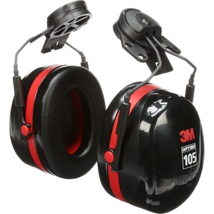 3M PELTOR Hearing Protection Optime 105 Earmuffs, E-A-Rfit Compatible, Assembly, Sanding, Grinding(Cap Style Hard Hat Attached)