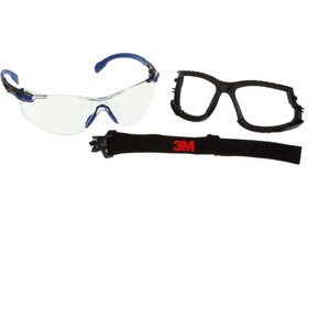 3M Safety Glasses, Solus 1000 Series, S1107SGAF-KT, Kit with Removable Foam Gasket and Strap, Blue/Black Frames, Indoor/Outdoor Gray Scotchgard Anti-Fog Lens, Pack of 1