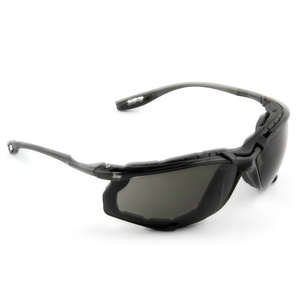 3M Safety Glasses, Virtua CCS, ANSI Z87, Anti-Fog, Indoor/Outdoor Mirrored Lens, Blue Frame, Corded Ear Plug Control System, Removable Foam Gasket, Pack of 1(Gray Lens  Black Frame With Foam Gasket)